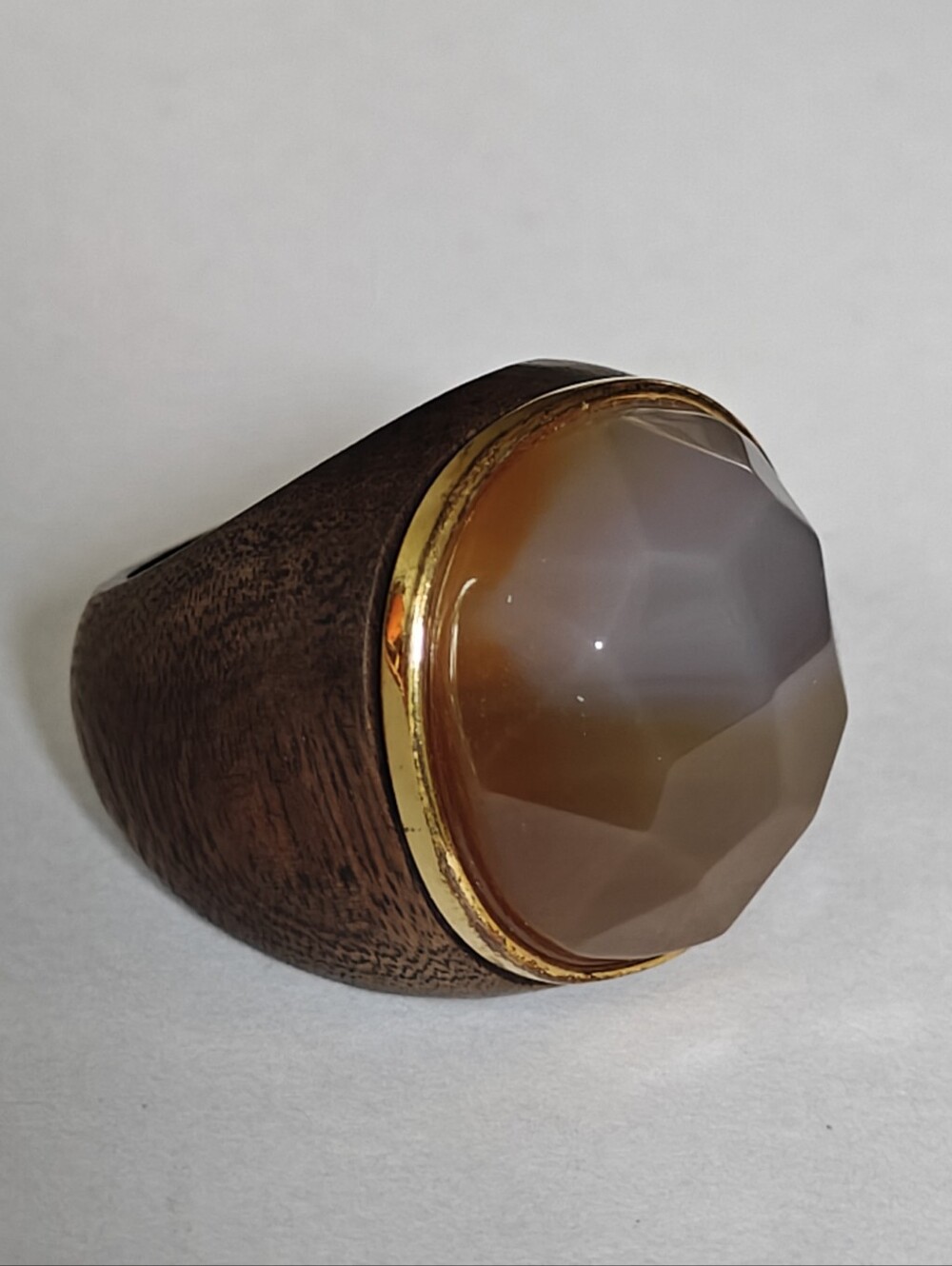 Statement Wooden Dome Ring With Faceted Agate Stone